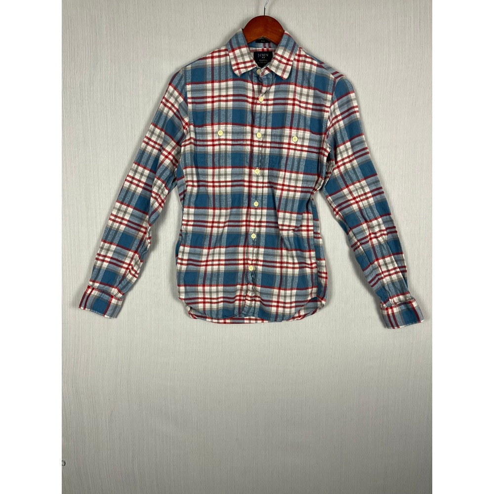 J.Crew Flannel Shirt Mens‎ XS Blue Plaid Slim Fit Midweight Cotton Casual Preppy